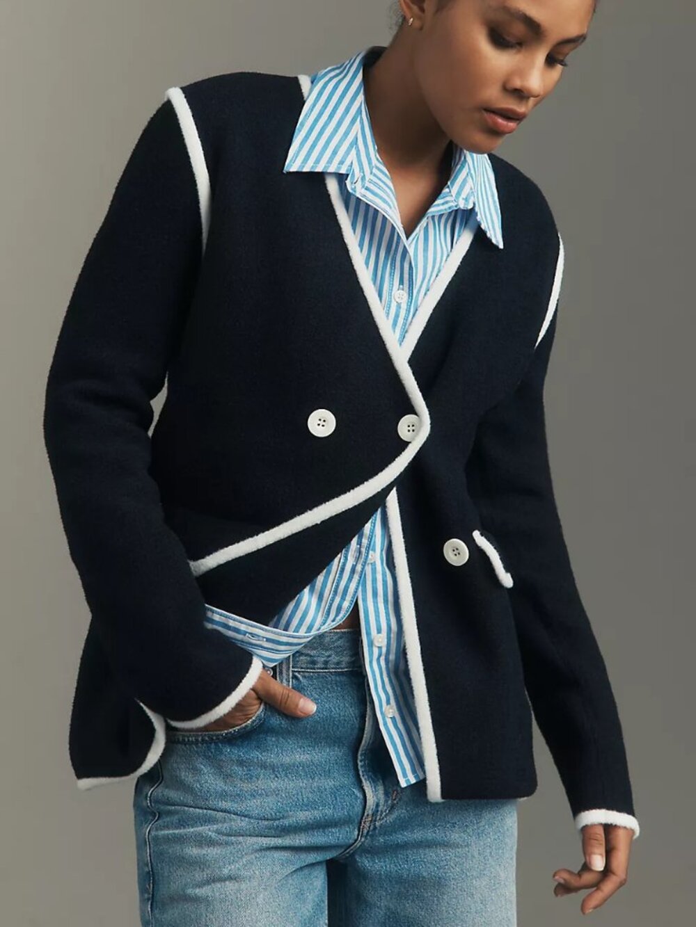 NWT Anthropologie NVLT Knit Double-Breasted Blazer, Size XXS